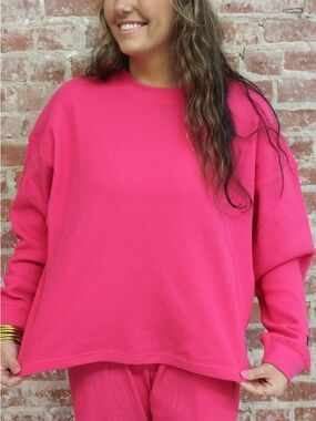Women's Hot Pink Waffle Knit Long-Sleeve Top